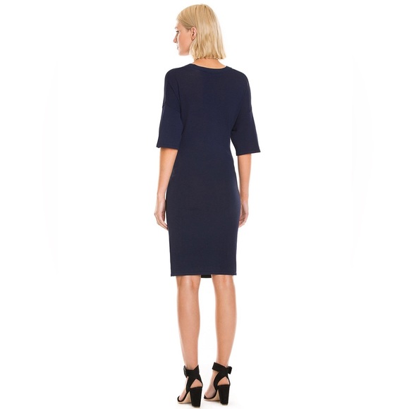 COUNTRY ROAD Navy Blue Stretch Belted Tie Front Summer Knit Casual Midi Dress - Picture 7 of 13